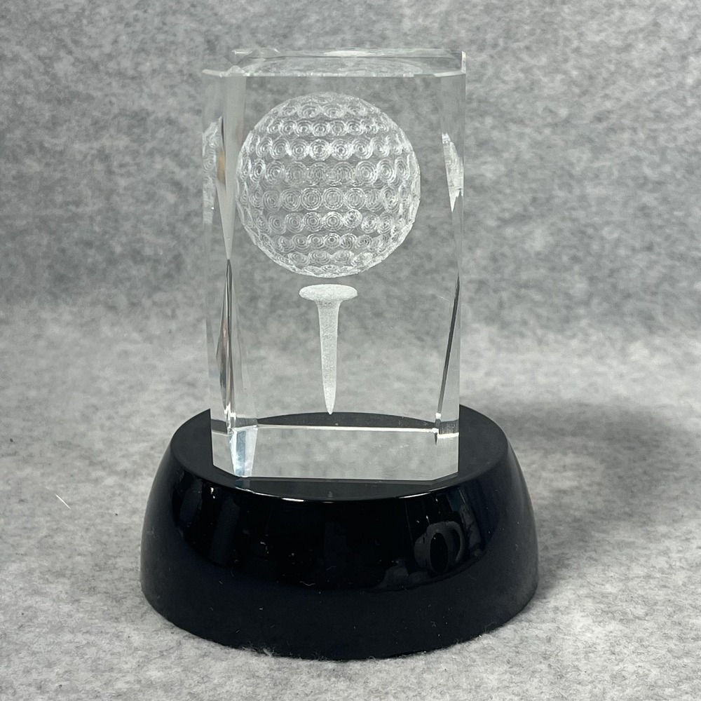 3D Laser Etched Crystal Golf Ball on Tee with Color Changing LED Light Base
